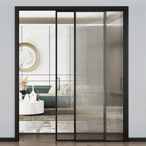 Factory Custom Three Linkage Sliding Door Aluminum Alloy Reeded Glass