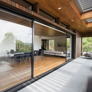 Modern Aluminum Sliding Door Profile Exterior Entry With Stainless Steel Track
