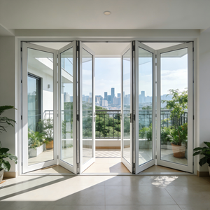 American Style Aluminum Folding Patio Door Exterior Bifold Glass Door for Backyard Deck Porch Energy Saving Low-E Glass