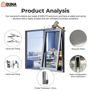 Hurricane Impact Proof Aluminum Casement Awning Window