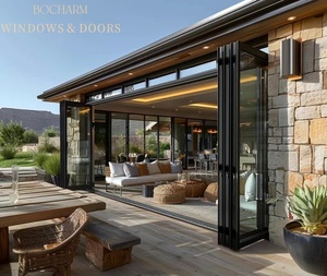 BOCHARM Aluminum Alloy Foldable Concertina Folding Bi-fold Doors Double Tempered Glass