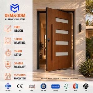 Customized Luxury Aluminum Solid Wood Exterior Front Entry Single Pivot Door For Home Villa Residential