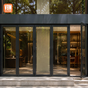 Commercial Aluminum Glass Folding Door For Restaurant Cafe Shopfront Storefront Outdoor Entrance