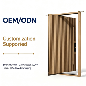 Large Pivot Entry Door, Modern Residential Aluminum Wood Composite Vertical Slat Grille , Anti-Theft Villa Main Entrance Door