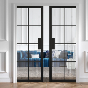 Black French Double Pocket Door System Sliding Pocket Doors with Grill