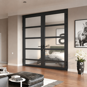 Custom Glass Double Swing Door House Villa Aluminum Frame Tempered Glass Casement Door
