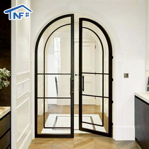 Custom Slim Aluminum Framed Swing Glass Crittall Style Arched Double Glazed Doors