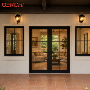Modern Luxury French Door Aluminum Swing Door With Thermal Insulation Tempered Glass