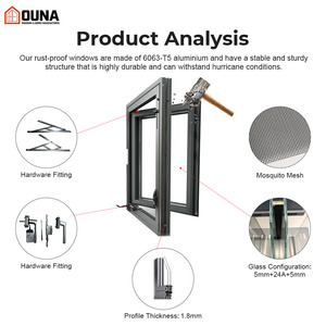 OUNA Aluminum Swing Impact Casement Window Double Low-E Tempered Glass Soundproof Energy Efficient NFRC Certified
