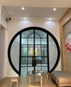 Modern Minimalist Aluminum Glass Door French Arch-shaped Windproof Finished For Villa Living Room Entry