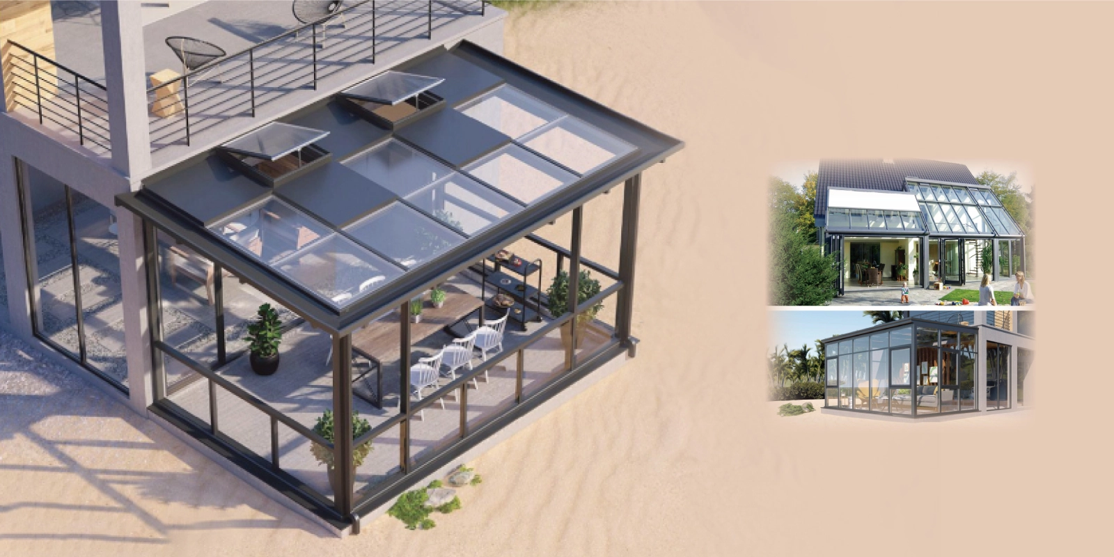 Slim profile thermal break hinged doors framing panoramic views