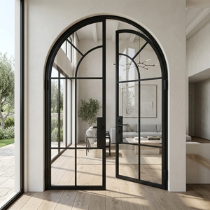 Modern Apartment French Design Double Door Half-Moon Arch Aluminum Glass Doors for Living Room Bedroom Kitchen Bathroom Storage