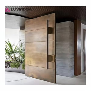 American Style Contemporary Solid Wood & Aluminium Entry Main Entrance Wooden Pivot Door