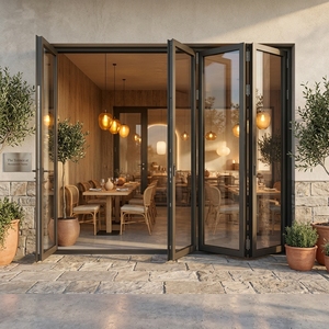 Thermal Break Bi Folding Door Aluminum Bifold Doors Outdoor Garden Black Frame Accordion Folding Glass Door