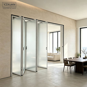 Ultra-narrow Frame Trackless Aluminum Alloy Bi-fold Door Single Layer Tempered Glass Buffer