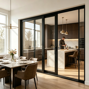New Design Modern Tempered Glass Slim Frame Aluminum Sliding Door with Windproof Fiberglass Screen Patio Windows Doors Window