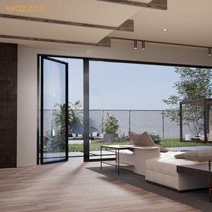 WAZZOR AAMA Certified Impact Resistant Hurricane Proof Aluminum Glass Pivot Door for Florida Storm Zone Home