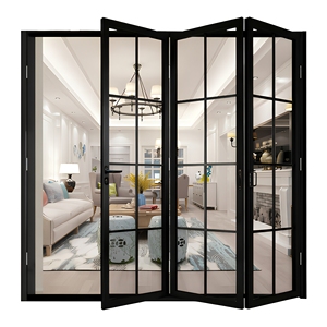 Aluminum Folding Front Entrance Door 4-Panel Glass Grille Southwestern Design Water Resistant Entry Door for Villa