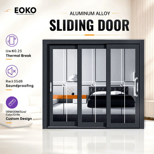 EOKO Thermal Break Aluminum Sliding Patio Door U-Value 1.2W/m²K Energy Efficient Glass Sliding Door With Screen For Balcony