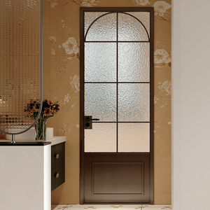 Curved Edge Design Double Glazed Glass and Aluminum Alloy Profile Extremely Narrow Retro Swing Door with French-style Handle