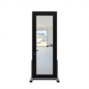 Modern Black Aluminum Tempered Glass Casement Door with Stainless Steel Screen