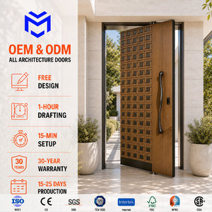 Custom Armored Modern Aluminum Wooden Home Villa Residential Entrance Security Front Entry Pivot Doors